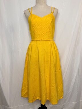 70s Vintage Jenni Yellow Linen Midi Sundress